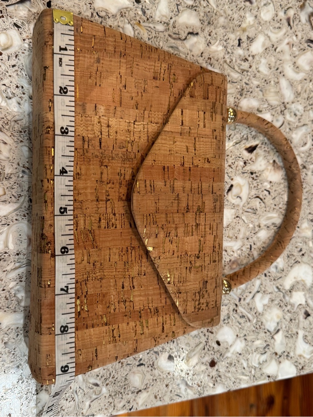 Structured Cork Top-Handle Bag in Natural Gold - Picture 5 of 5